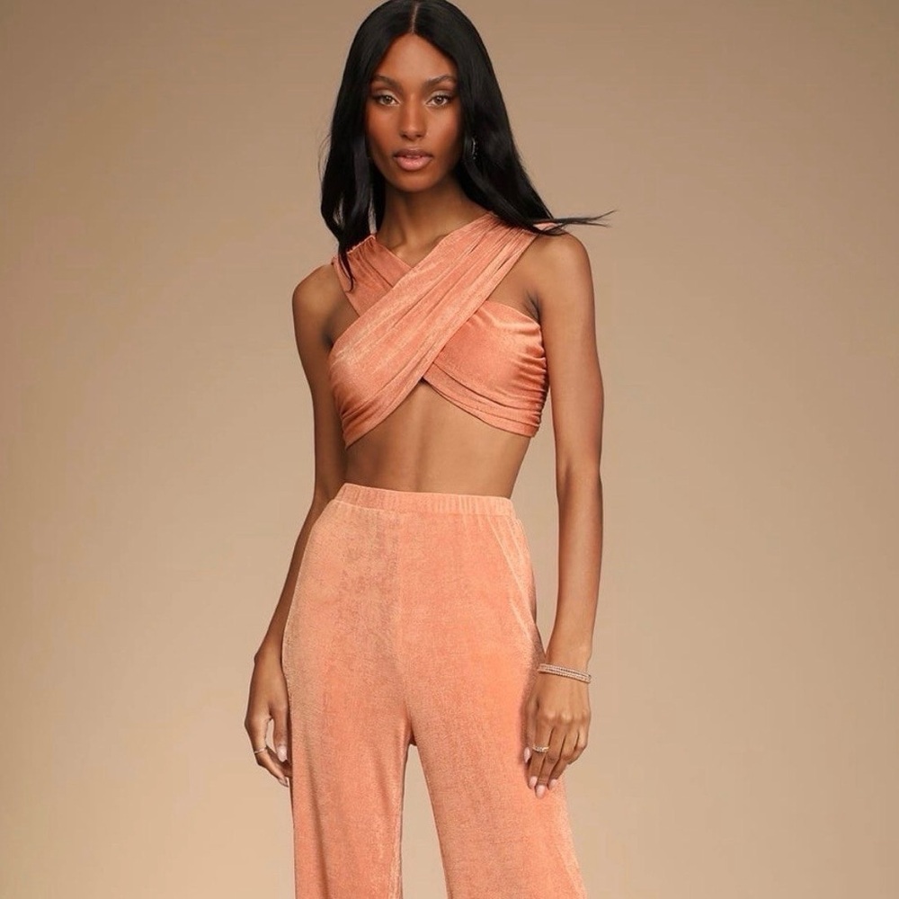 NWT Lulus Make You Do a Double Take 2 Piece  Sleeveless Top Wide Leg Pants XS